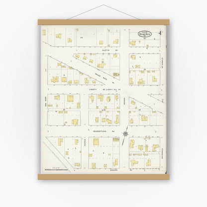 Old map wall art mockup — magnetic wood frame on white wall — Sanborn Fire Insurance Map from Round Rock, Williamson County, Texas (1916), Sheet #0004