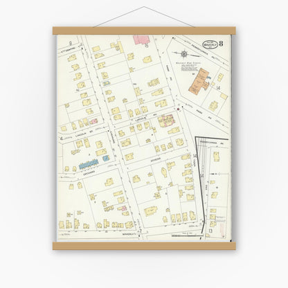 Old map wall art mockup — magnetic wood frame on white wall — Sanborn Fire Insurance Map from Waverly, Tioga County, New York (1914), Sheet #0008