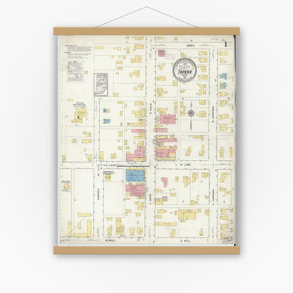Old map wall art mockup — magnetic wood frame on white wall — Sanborn Fire Insurance Map from Topeka, LaGrange County, Indiana (1916), Sheet #0001