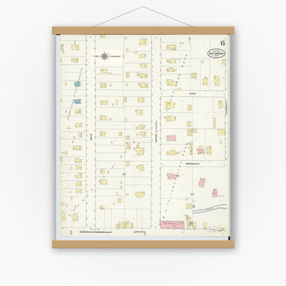 Old map wall art mockup — magnetic wood frame on white wall — Sanborn Fire Insurance Map from Oak Harbor, Ottawa County, Ohio (1910), Sheet #0006