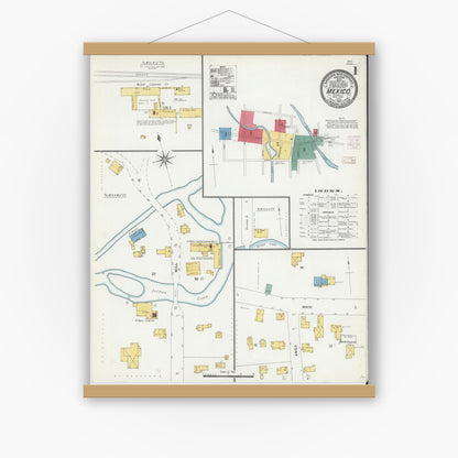 Old map wall art mockup — magnetic wood frame on white wall — Sanborn Fire Insurance Map from Mexico, Oswego County, New York (1906) - Complete Map Set