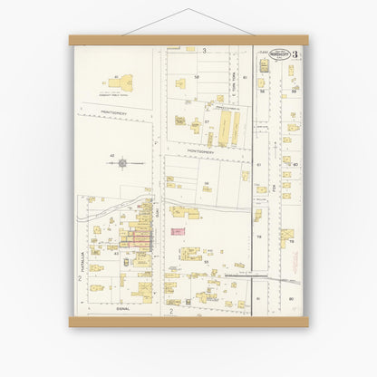 Old map wall art mockup — magnetic wood frame on white wall — Sanborn Fire Insurance Map from Nordhoff, Ventura County, California (1912), Sheet #0003
