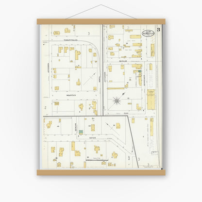 Old map wall art mockup — magnetic wood frame on white wall — Sanborn Fire Insurance Map from Kerrville, Kerr County, Texas (1904), Sheet #0003