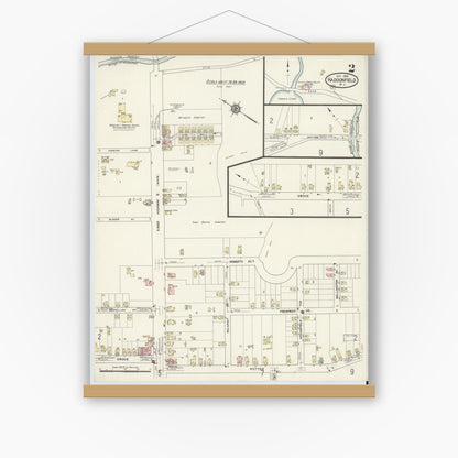 Old map wall art mockup — magnetic wood frame on white wall — Sanborn Fire Insurance Map from Haddonfield, Camden County, New Jersey (1914), Sheet #0002