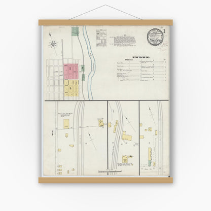 Old map wall art mockup — magnetic wood frame on white wall — Sanborn Fire Insurance Map from Forest City, Susquehanna County, Pennsylvania (1896), Sheet #0001