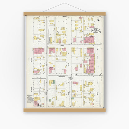 Old map wall art mockup — magnetic wood frame on white wall — Sanborn Fire Insurance Map from Metropolis, Massac County, Illinois (1902), Sheet #0002