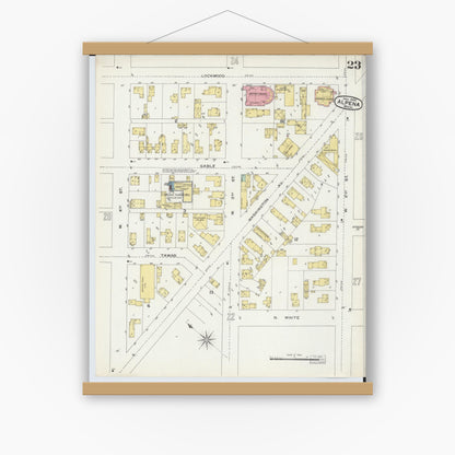 Old map wall art mockup — magnetic wood frame on white wall — Sanborn Fire Insurance Map from Alpena, Alpena County, Michigan (1895), Sheet #0023