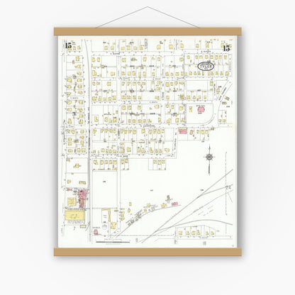 Old map wall art mockup — magnetic wood frame on white wall — Sanborn Fire Insurance Map from Tyler, Smith County, Texas (1928), Sheet #0015