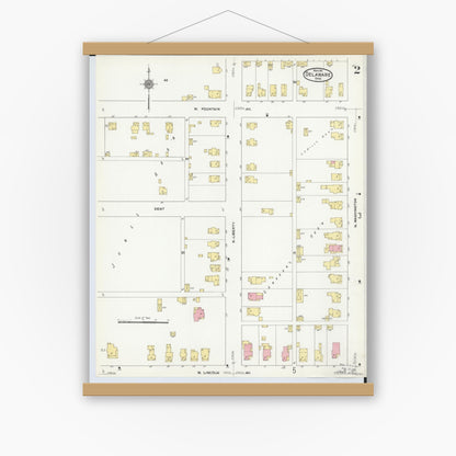 Old map wall art mockup — magnetic wood frame on white wall — Sanborn Fire Insurance Map from Delaware, Delaware County, Ohio (1911), Sheet #0002