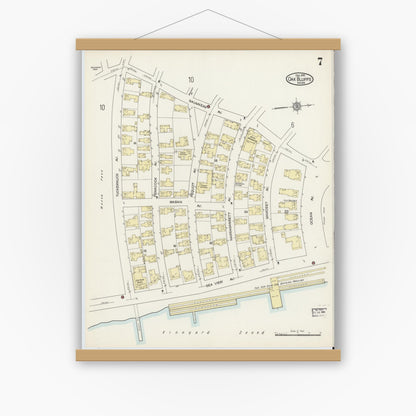 Old map wall art mockup — magnetic wood frame on white wall — Sanborn Fire Insurance Map from Oak Bluffs, Dukes County, Massachusetts (1914), Sheet #0007