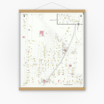 Old map wall art mockup — magnetic wood frame on white wall — Sanborn Fire Insurance Map from Monroeville, Huron County, Ohio (1939), Sheet #0004