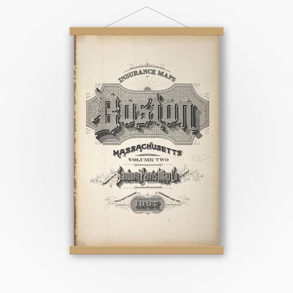 Old map wall art mockup — magnetic wood frame on white wall — Sanborn Fire Insurance Map from Boston, Suffolk County, Massachusetts (1897), Sheet #0001