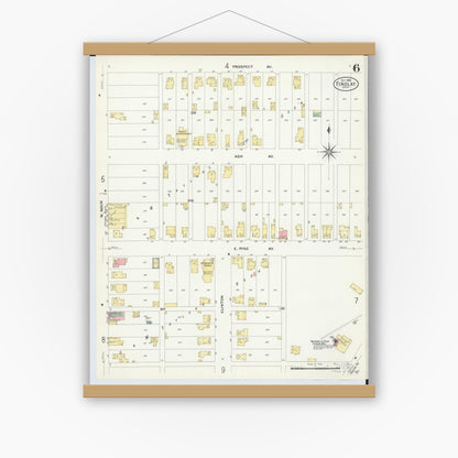 Old map wall art mockup — magnetic wood frame on white wall — Sanborn Fire Insurance Map from Findlay, Hancock County, Ohio (1908), Sheet #0006