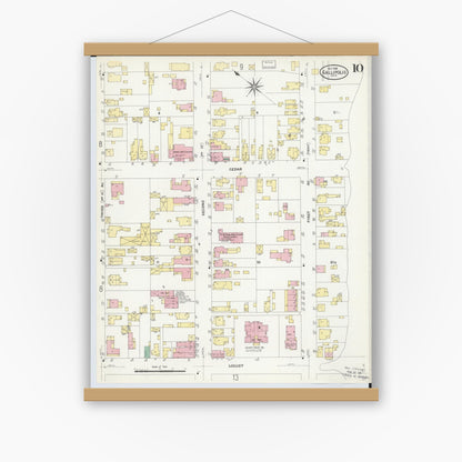 Old map wall art mockup — magnetic wood frame on white wall — Sanborn Fire Insurance Map from Gallipolis, Gallia County, Ohio (1908), Sheet #0010