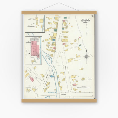 Old map wall art mockup — magnetic wood frame on white wall — Sanborn Fire Insurance Map from Chittenango, Madison County, New York (1906), Sheet #0002