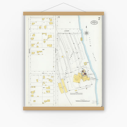 Old map wall art mockup — magnetic wood frame on white wall — Sanborn Fire Insurance Map from Orange, Orange County, Texas (1901), Sheet #0007