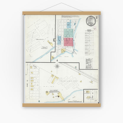 Old map wall art mockup — magnetic wood frame on white wall — Sanborn Fire Insurance Map from Bemidji, Beltrami County, Minnesota (1900) - Complete Map Set