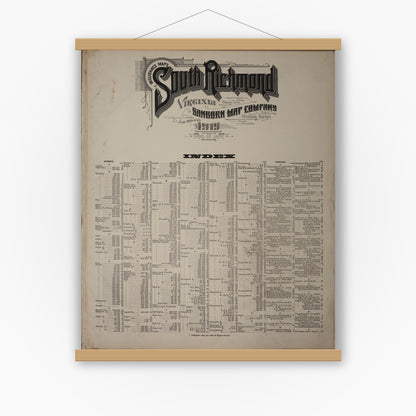 Old map wall art mockup — magnetic wood frame on white wall — Sanborn Fire Insurance Map from Richmond, Independent Cities, Virginia (1919), Sheet #0001