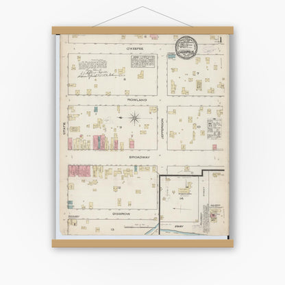Old map wall art mockup — magnetic wood frame on white wall — Sanborn Fire Insurance Map from Cassopolis, Cass County, Michigan (1884), Sheet #0001