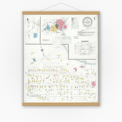 Old map wall art mockup — magnetic wood frame on white wall — Sanborn Fire Insurance Map from McHenry, McHenry County, Illinois (1933) - Complete Map Set
