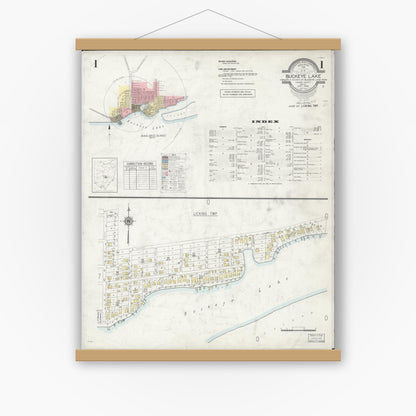 Old map wall art mockup — magnetic wood frame on white wall — Sanborn Fire Insurance Map from Buckeye Lake, Licking County, Ohio (1946) - Complete Map Set