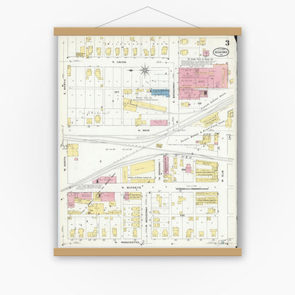Old map wall art mockup — magnetic wood frame on white wall — Sanborn Fire Insurance Map from Kokomo, Howard County, Indiana (1909), Sheet #0003