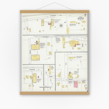 Old map wall art mockup — magnetic wood frame on white wall — Sanborn Fire Insurance Map from High Point, Guilford County, North Carolina (1902), Sheet #0007
