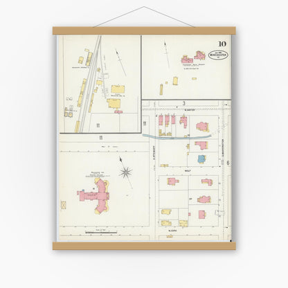 Old map wall art mockup — magnetic wood frame on white wall — Sanborn Fire Insurance Map from Winchester, Independent Cities, Virginia (1903), Sheet #0010