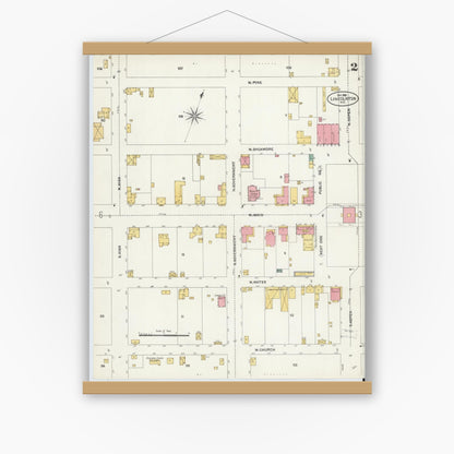 Old map wall art mockup — magnetic wood frame on white wall — Sanborn Fire Insurance Map from Lincolnton, Lincoln County, North Carolina (1906), Sheet #0002
