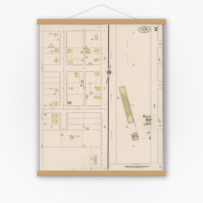 Old map wall art mockup — magnetic wood frame on white wall — Sanborn Fire Insurance Map from Live Oak, Sutter County, California (1921), Sheet #0002