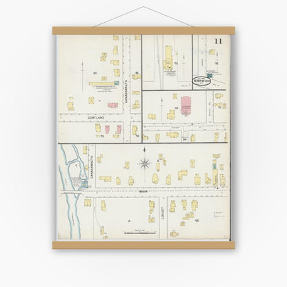 Old map wall art mockup — magnetic wood frame on white wall — Sanborn Fire Insurance Map from Norwich, Chenango County, New York (1892), Sheet #0011