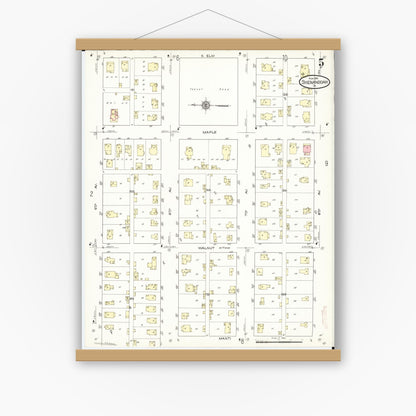 Old map wall art mockup — magnetic wood frame on white wall — Sanborn Fire Insurance Map from Shenandoah, Page County, Iowa (1914), Sheet #0005