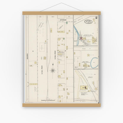 Old map wall art mockup — magnetic wood frame on white wall — Sanborn Fire Insurance Map from Plano, Collin County, Texas (1890), Sheet #0002