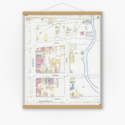 Old map wall art mockup — magnetic wood frame on white wall — Sanborn Fire Insurance Map from Waukegan, Lake County, Illinois (1892), Sheet #0004
