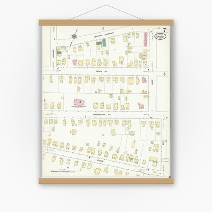 Old map wall art mockup — magnetic wood frame on white wall — Sanborn Fire Insurance Map from Oneida, Madison County, New York (1909), Sheet #0007
