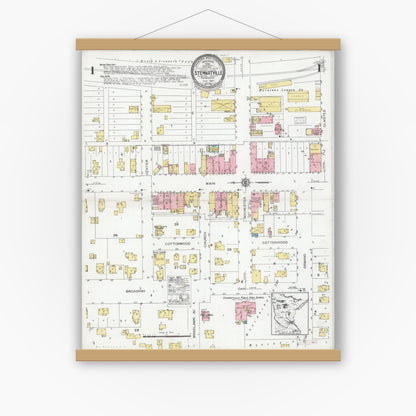 Old map wall art mockup — magnetic wood frame on white wall — Sanborn Fire Insurance Map from Stewartville, Olmsted County, Minnesota (1927), Sheet #0001