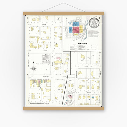 Old map wall art mockup — magnetic wood frame on white wall — Sanborn Fire Insurance Map from Logan, Harrison County, Iowa (1908) â€” Complete Set