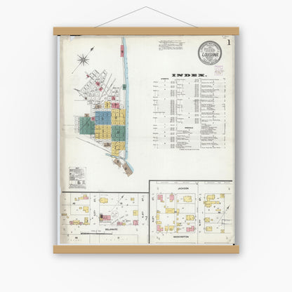 Old map wall art mockup — magnetic wood frame on white wall — Sanborn Fire Insurance Map from Louisiana, Pike County, Missouri (1902) - Complete Map Set