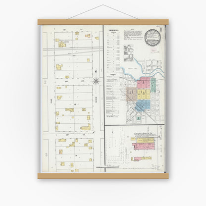 Old map wall art mockup — magnetic wood frame on white wall — Sanborn Fire Insurance Map from Sauk Centre, Stearns County, Minnesota (1895) - Complete Map Set