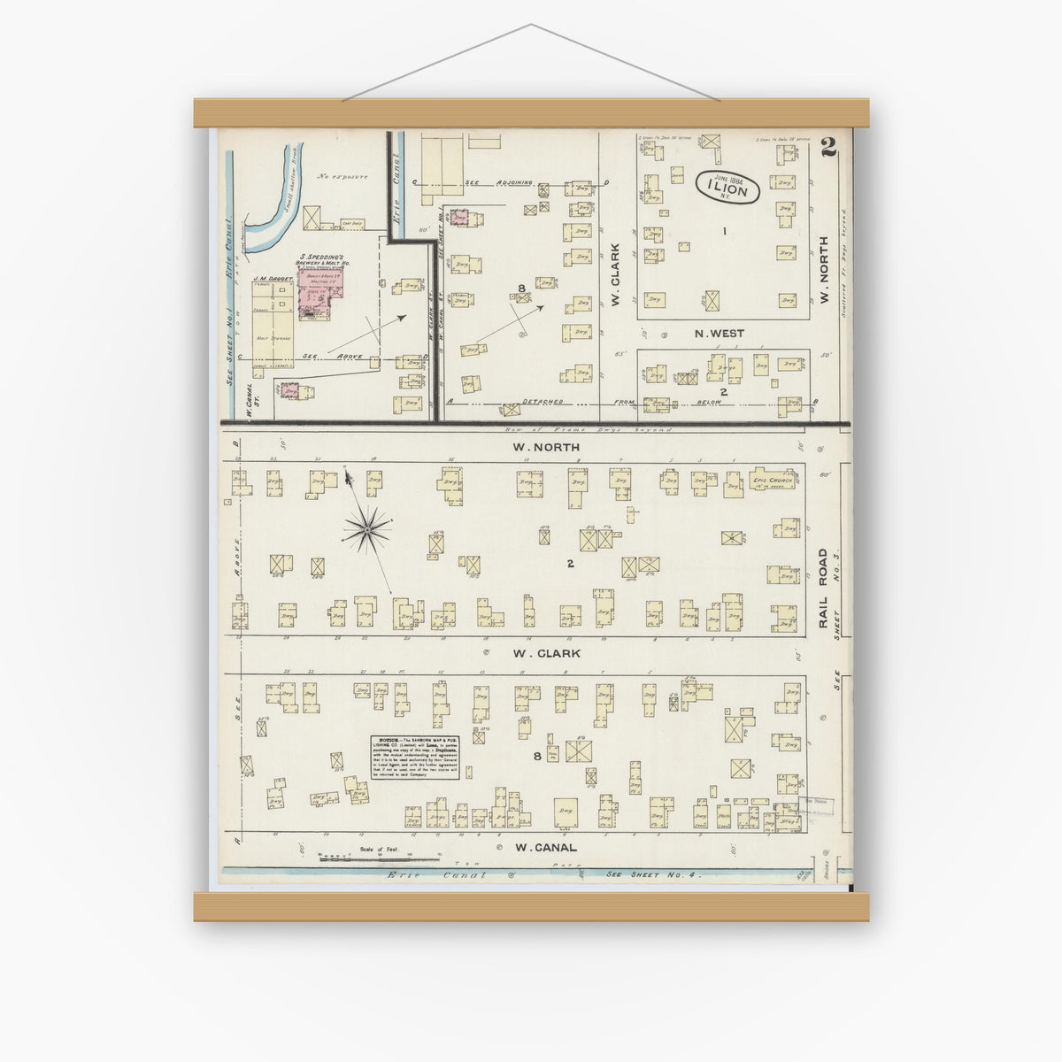 Old map wall art mockup — magnetic wood frame on white wall — Sanborn Fire Insurance Map from Ilion, Herkimer County, New York (1884) - Complete Map Set