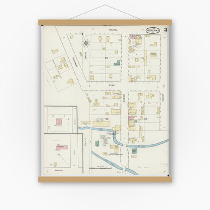 Old map wall art mockup — magnetic wood frame on white wall — Sanborn Fire Insurance Map from McHenry, McHenry County, Illinois (1893), Sheet #0003