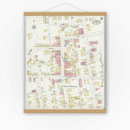 Old map wall art mockup — magnetic wood frame on white wall — Sanborn Fire Insurance Map from Slatington, Lehigh County, Pennsylvania (1896), Sheet #0002