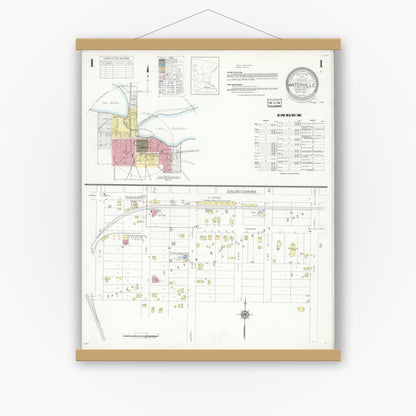 Old map wall art mockup — magnetic wood frame on white wall — Sanborn Fire Insurance Map from Waterville, Le Sueur County, Minnesota (1937) - Complete Map Set