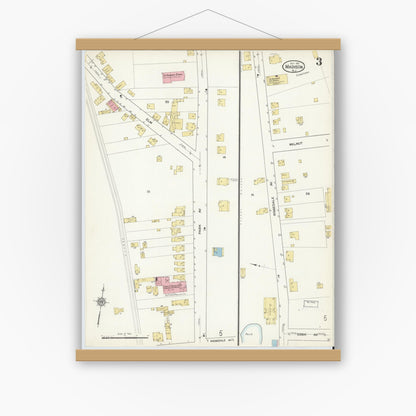 Old map wall art mockup — magnetic wood frame on white wall — Sanborn Fire Insurance Map from Madison, Morris County, New Jersey (1912), Sheet #0003