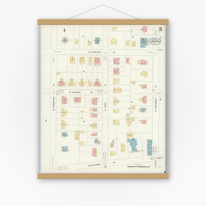 Old map wall art mockup — magnetic wood frame on white wall — Sanborn Fire Insurance Map from Lansdowne, Delaware County, Pennsylvania (1908), Sheet #0005
