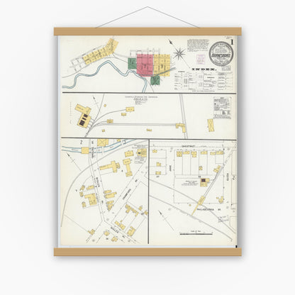 Old map wall art mockup — magnetic wood frame on white wall — Sanborn Fire Insurance Map from Barnesboro, Cambria County, Pennsylvania (1903) - Complete Map Set