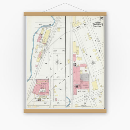 Old map wall art mockup — magnetic wood frame on white wall — Sanborn Fire Insurance Map from Beaver Falls, Beaver County, Pennsylvania (1891), Sheet #0012
