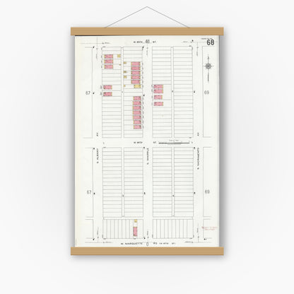 Old map wall art mockup — magnetic wood frame on white wall — Sanborn Fire Insurance Map from Chicago, Cook County, Illinois (1920), Sheet #0068