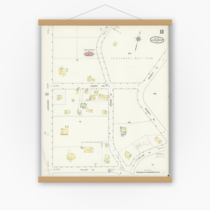 Old map wall art mockup — magnetic wood frame on white wall — Sanborn Fire Insurance Map from Larchmont, Westchester County, New York (1911), Sheet #0011