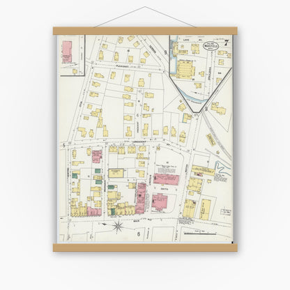 Old map wall art mockup — magnetic wood frame on white wall — Sanborn Fire Insurance Map from Wakefield, Middlesex County, Massachusetts (1903), Sheet #0007